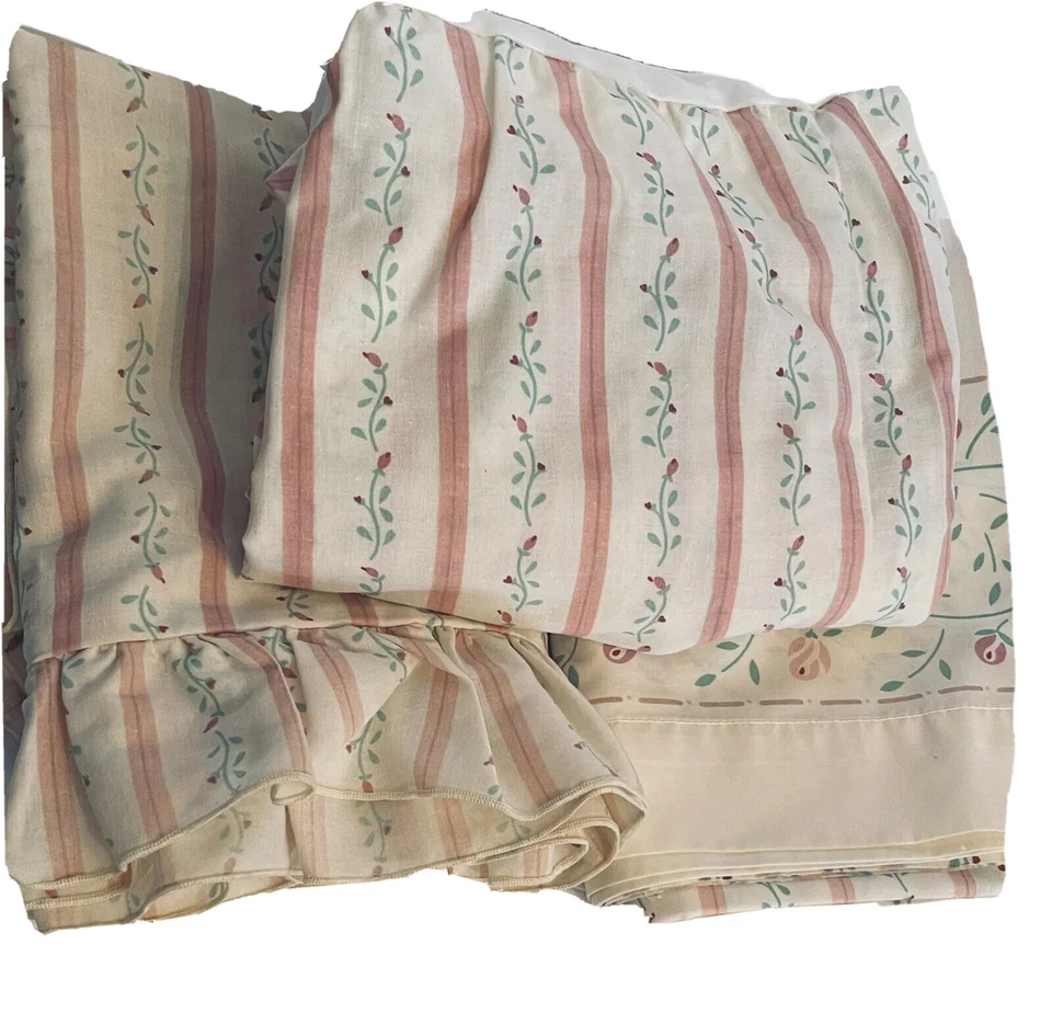 VTG Fieldcrest Sheet Twin Flat Dust Ruffle & Sham Floral Percale Pink Cream USA - Image 3 of 4