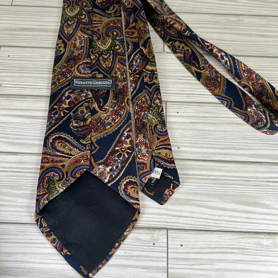 Corbata de Seda KENNETH ROBERTS Hecha en Italia Paisley Multicolor Profesional Foto 4 de 4