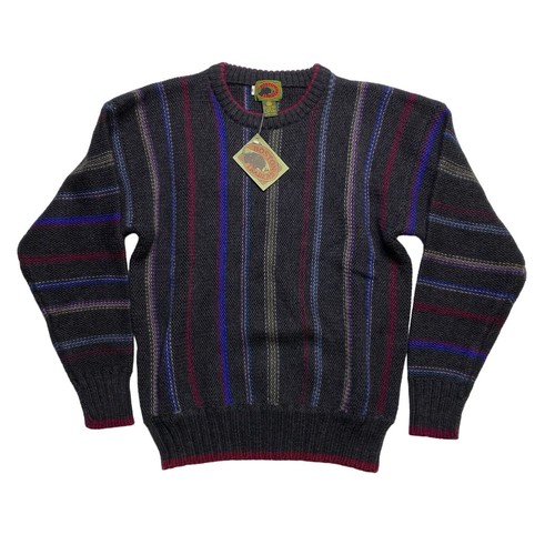 NWT Vintage Boston Traders Wool Pullover Sweater Striped Charcoal Men's Medium