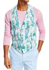 $115 New Mens Bar III Slim Fit Floral Print Blue Pink Suit Vest M