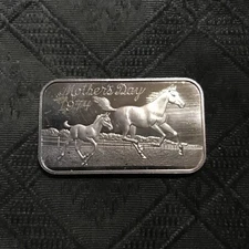 1974 Mother's Day Horse mom & pony foal colt World Wide  Mint 1 oz 999 AG toned