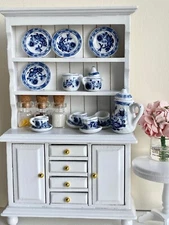 1:12 Dollhouse Miniature Wood Shelf Cabinet Bookcase display tea pot set