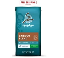 Caribou Coffee Decaf Caribou Blend Medium Roast Ground Coffee, Arabica 12 oz New