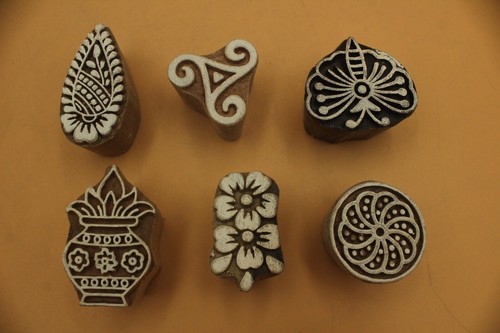 Wooden Printing Stamps Fabric Painting Mehndi Designs Textiles Clay - Picture 30 of 41