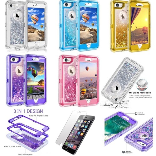 Vente en gros lot pour iPhone 8+ Plus étui rigide liquide paillettes sables mouvants et clip ceinture - Photo 1 sur 6