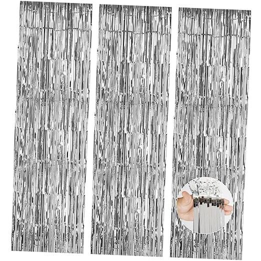 Accevo Party Streamers 3Pack Metallic Tinsel Foil Fringe Curtains 3 Pack Silver