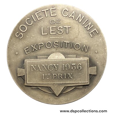 Ancienne médaille Art Deco en bronze représentant des chiens Exposition Canine Internationale de Rochefort 1952 (ref 4751) - France