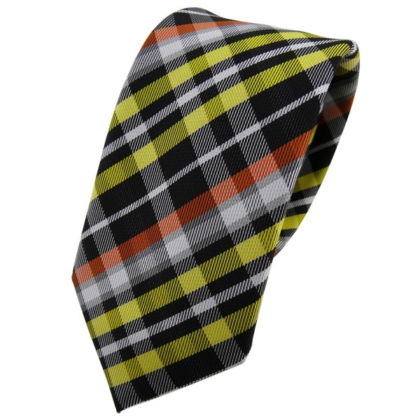 Schmale Tigertie Krawatte Gelb Orange Grau Schwarz Silber Kariert - Binder Tie-image