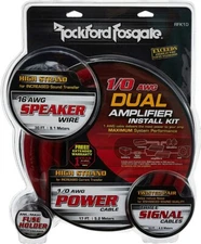 Rockford Fosgate RFK1D Dual Amp Patch Cable 1/0 Gauge Wire Kit w/ Speaker Wire