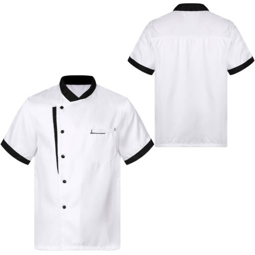Womens Mens Short Sleeve Chef Jacket Coat Cooker Restaurant Tops Uniform Costume - Picture 24 of 45