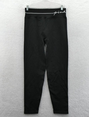 Victorias Secret Leggings XL Black Seamless High Waist Tight PINK Active Script