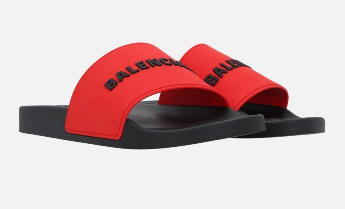 BALENCIAGA Rubber Logo Slide サンダル 42 Balenciaga Black Red Bicolor Rubber Logo Slide Pool Sandal