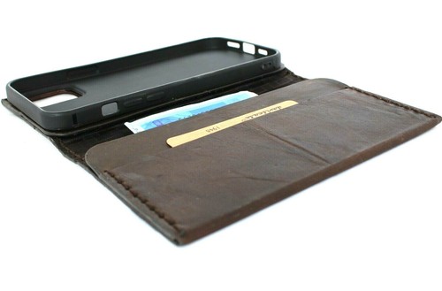 Funda de cuero genuina de grano completo para Apple iPhone 11 Pro Max billetera cubierta libro Au - Imagen 5 de 10