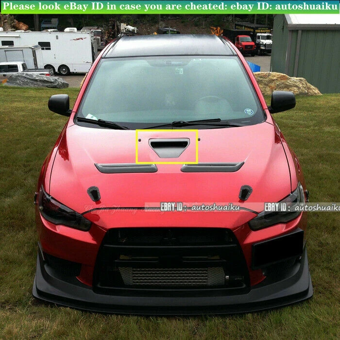 Carbon Fiber Front Air Intake Bonnet V Style Hood Scoop Fits Evolution X EVO 10 - Image 4 of 4