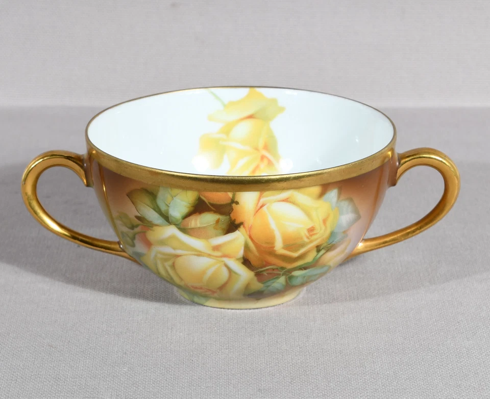 Thomas Sevres Taza Caldo 2" Alto Platillo 5 3/4" Rosas Amarillas Borde Dorado Foto 2 de 4