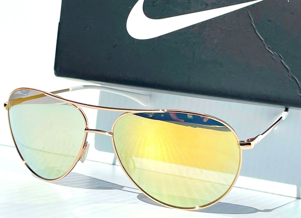 NEW NIKE VINTAGE 82 R Gold w White AVIATORS Gold Flash Lens