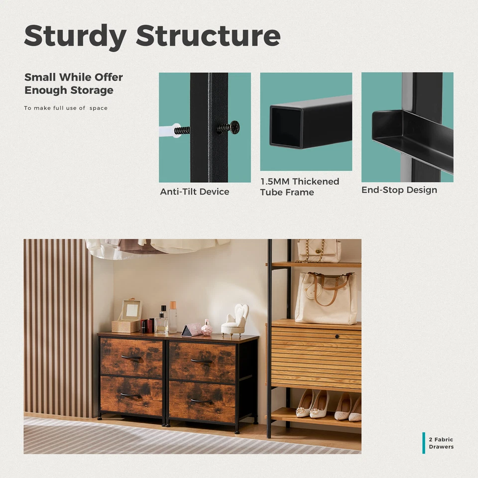 Mesita de noche con 2 cajones de tela Mesa auxiliar de dormitorio Mesita de noche 1 pieza Foto 4 de 4