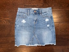 Abercrombie Kids Denim Mini Skirt Medium Wash Girls 15/16 Distressed