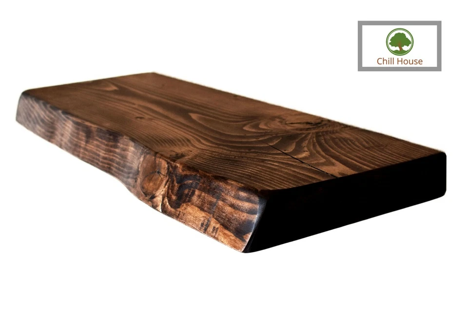 Rustic Live Edge Floating Shelf Wood Solid Chunky Dark Oak Handmade 12x2 - Image 4 of 4
