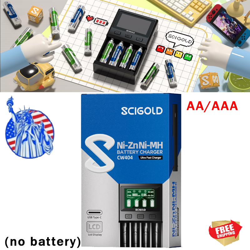 Scigold Rechargeable Batteries Battery Charger AA AAA For 5V 2A Ni-MH Ni-Zn fast-image