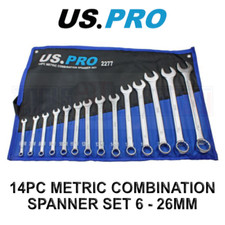 US PRO Tools 14 Piece Metric Combination Spanner Wrench Set 6 - 26MM 2277