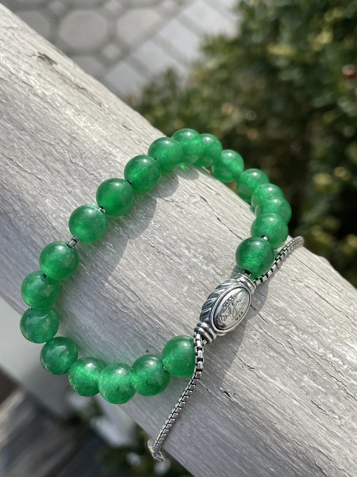 Pulseira David Yurman verde ônix espiritual miçangas prata esterlina 8 mm - Imagem 3 de 4