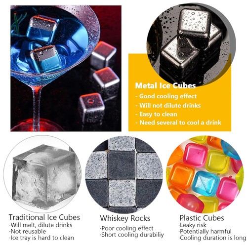 12Stk.Whisky Edelstahl Eiswürfel,Ice Cubes Metall Kühlsteine Wiederverwendbare - Bild 14 von 24