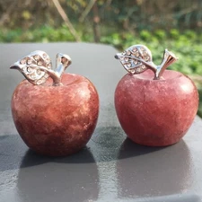 2pc Natural Crystal of strawberry Quartz hand Carved apple crystal Reiki healing