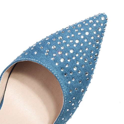 Womens Pointed Toe Bling Rhinestones Party Pumps High Heels Ankle Strap OL Shoes - Picture 13 of 19