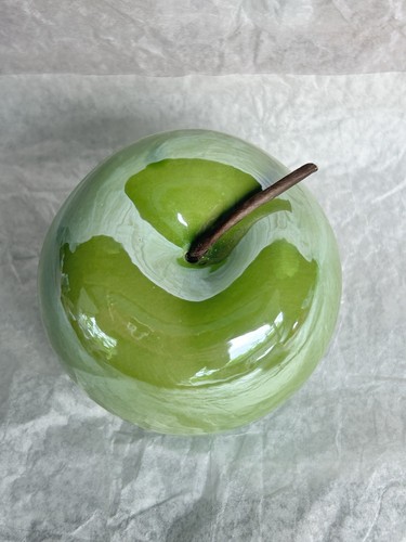 Ceramic Apple Large Life-Sized Decorative High Gloss Green Fruit Decor W/Stem - Picture 4 of 9