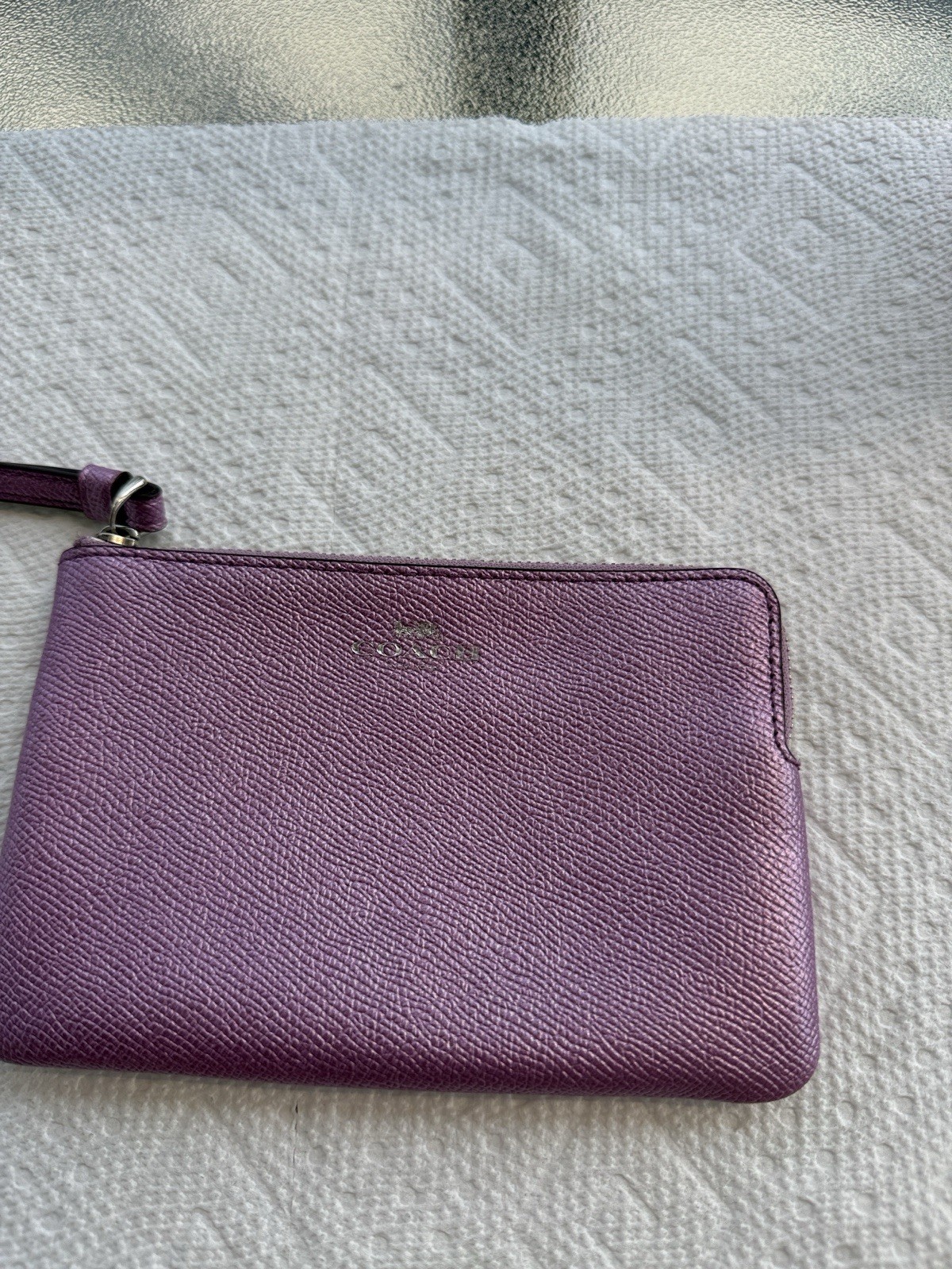 Coach Mauve Crossgrain Leather Wristlet Zip Pouch Clutch Wallet EUC