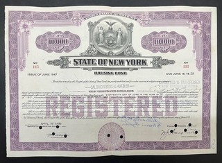 NYSB34 👍 5x New York State Bond $10.000 Housing Bond 06/47
