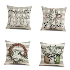 Easter Pillow Covers 18x18 Set of 4 Bunny Eucalyptus Leaves Decorations Sweet