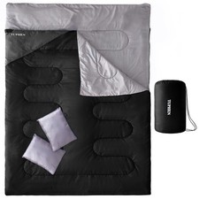 Double Sleeping Bag with 2 Pillows, Queen Size XL Bag for 2 People, Cold Warm...
