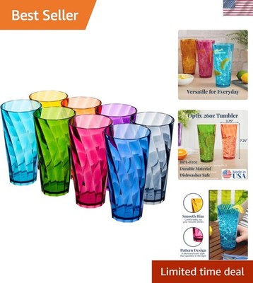 Optix Plastic Reusable Drinking Glasses Set of 8 26oz Iced-Tea Cups in Jewel ...