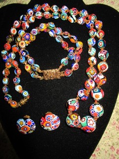 Vintage Murano Millefiori Graduated Bead Necklace Bracelet & Earrings