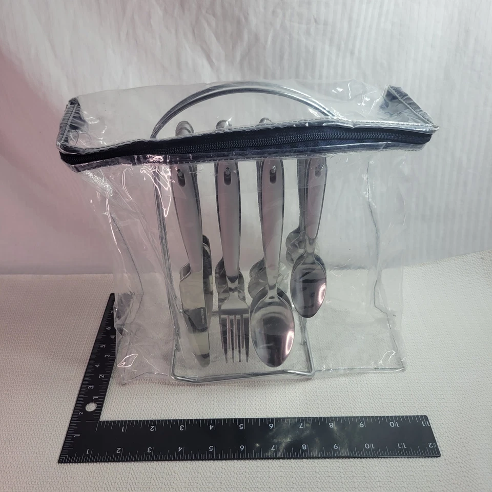 Juego de cubiertos gris de acero inoxidable de 16 piezas con carrito, servicio para 4 ideal para acampar Foto 2 de 4