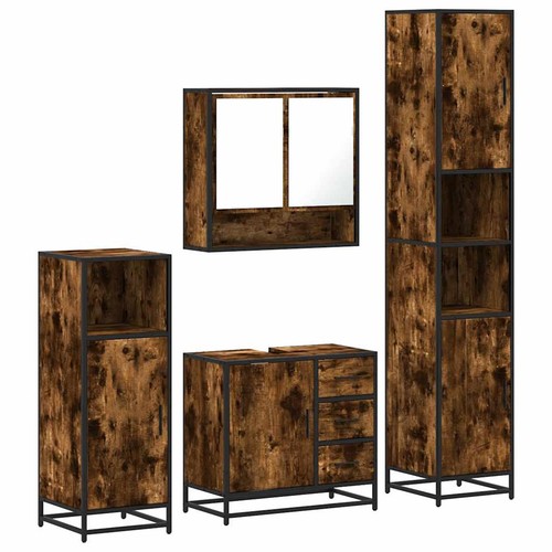 Vidaxl Set Mobili da Bagno 4 pz Rovere Fumo in Legno Multistrato - Foto 2 di 5