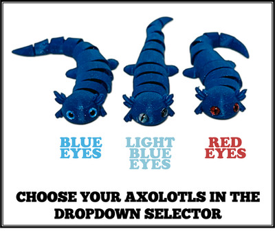 5'' Axolotl Articulating Fidget Toy - BLUE - 3D Printed - ClickQuest3D