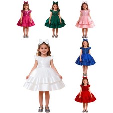 Baby Girls Christmas Toddler Dress V-Back Sequin Tulle Party Outfits Tiered