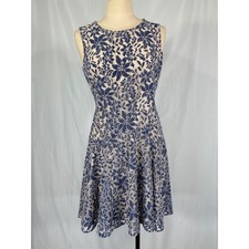 Tommy Hilfiger Blue Cream Floral Lace Fit & Flare Dress Sleeveless Size 10