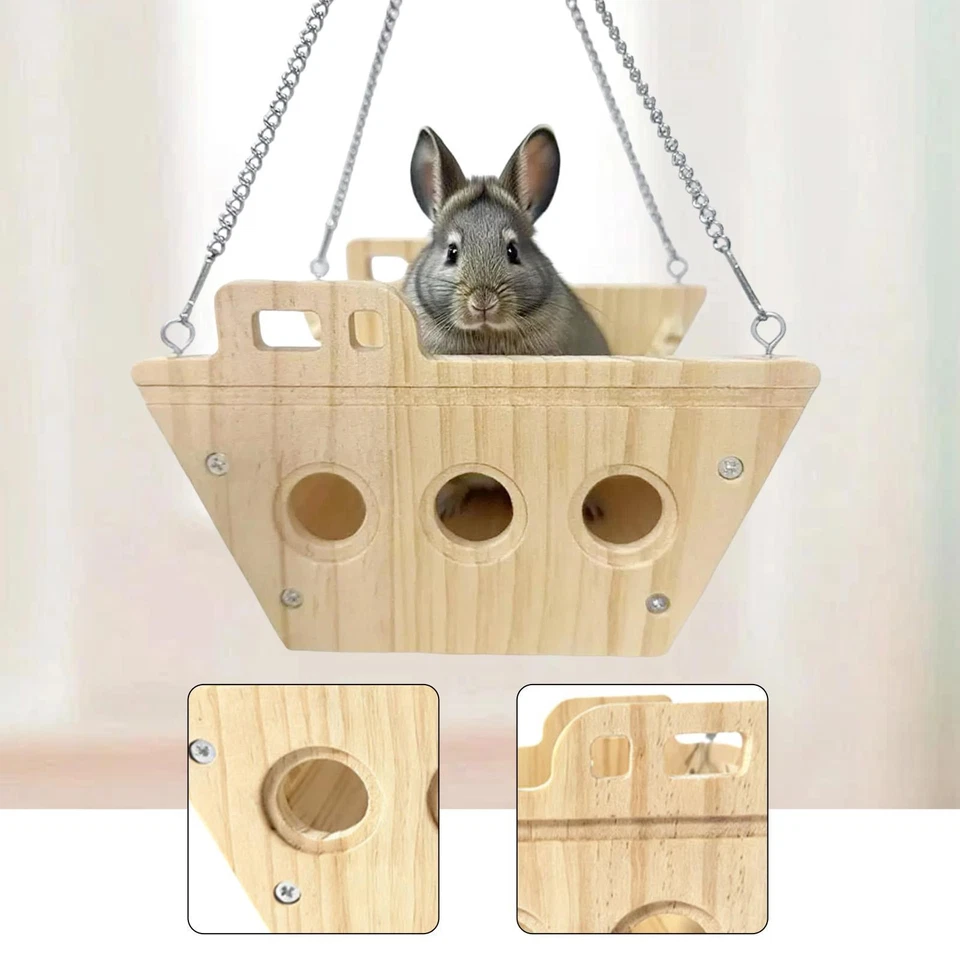 Hamac en bois robuste et amusant pour cage à hamster, chinchilla, lapin, - Photo 4/4