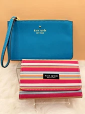 Kate Spade Blue Wristlet and Kate Spade Striped Folding Wallet Combo
