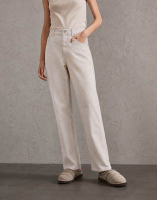 Brunello Cucinelli Skater Jeans Beige Denim Relaxed Fit Wide Leg Size 10