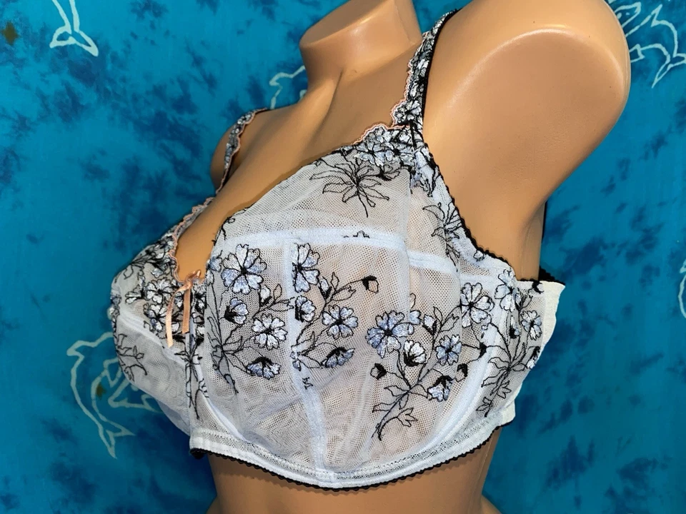 Sujetador Lunaire 16211 Bebé Azul Negro Floral Encaje Con Aros Busto Completo 40DDD Foto 3 de 4