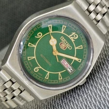 VINTAGE SEIKO 5 AUTOMATIC 6309A JAPAN MENS GREEN COLOR DIAL WATCH a2171-U