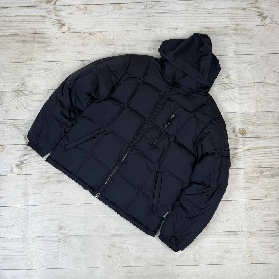 Vintage Armani Jeans Puffer Down Ski Jacket Hooded Big Logo Men Size 40 Blue - Image 2 of 4