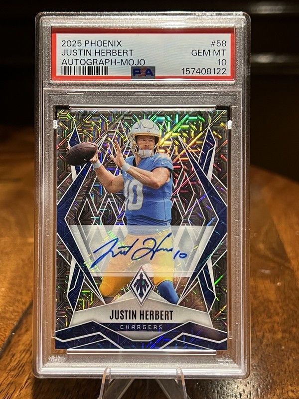 2025 Panini Phoenix - Justin Herbert #58 Mojo Autographs 10/15 PSA 10