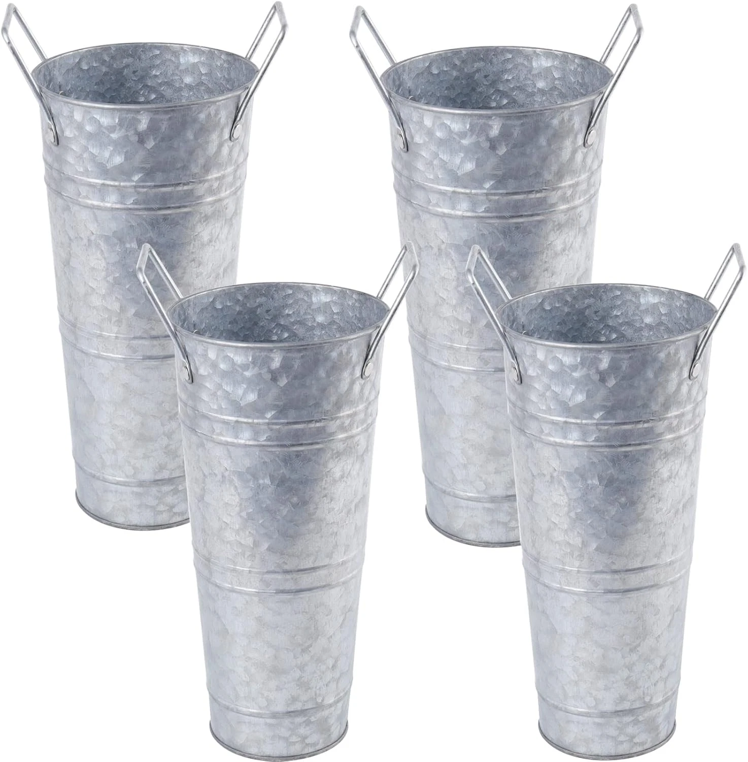 4 Set Galvanized Metal Vases, 9" Farmhouse French Bucket with Handles, Rustic St
Opens in a new wind