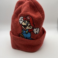 Nintendo Super Mario Bros Embroidered Logo Red Knit Cuff Beanie Hat Adult OSFM